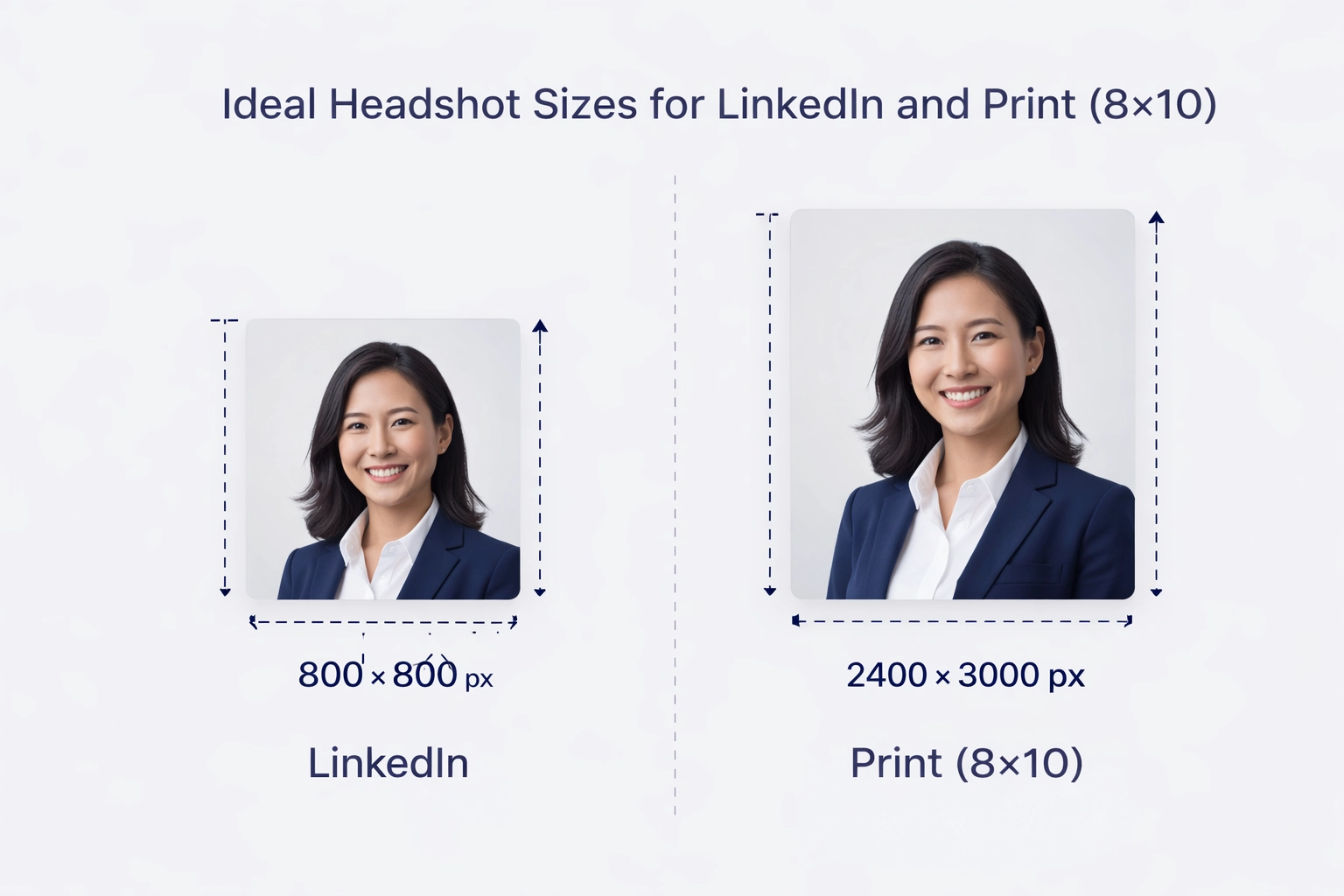 Headshot size comparison for LinkedIn and print
